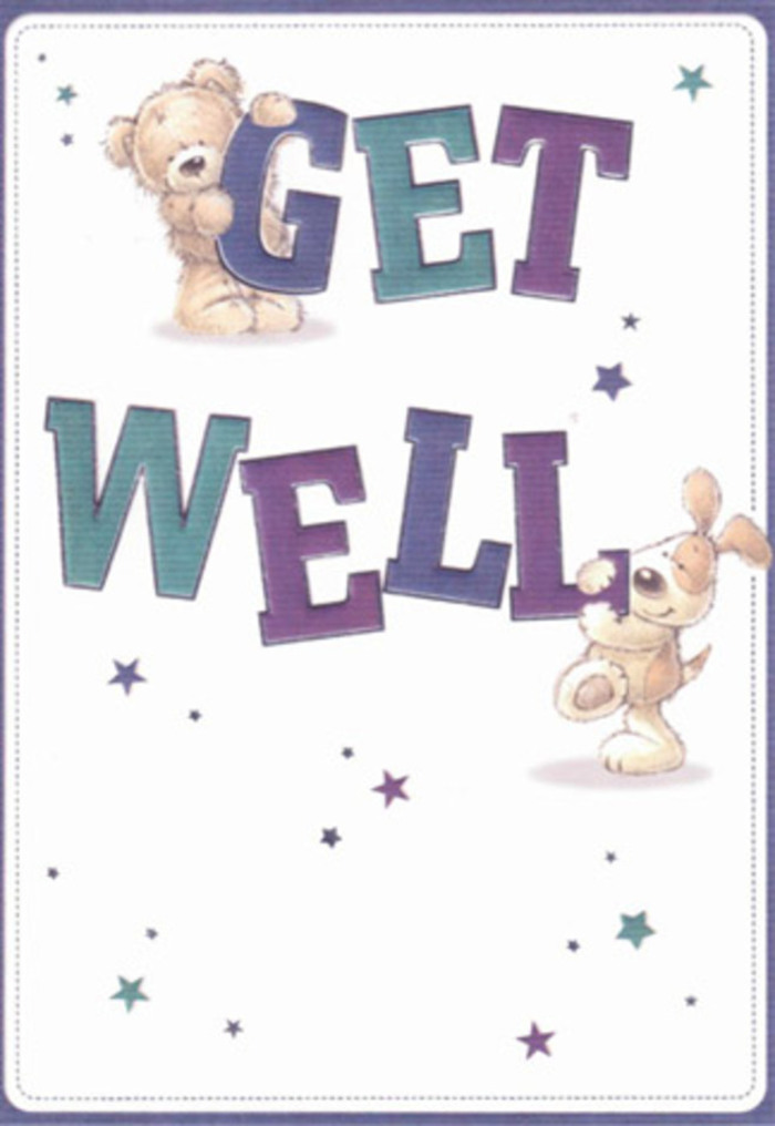 This joyful get well card captures the spirit of gentle reassurance with its beautifully illustrated duo-a fluffy bear and a happy puppy-set against a clean, bright backdrop that calls to mind the open skies of Coulsdon. Playful starbursts in dazzling teals and deep purples whirl around them, as if scattering good wishes along Chipstead Valley Road, infusing the scene with optimism. The bear's plush, inviting fur and the puppy's velvety, floppy ears suggest a tactile softness familiar to the hands of a florist arranging a comforting bouquet on a cool morning. The large, bold letters of 'Get Well' leap confidently from the centre of the card, their vibrant shades shimmering like spring blossoms after rain along the Coulsdon streets. There's a delicate balance to the design: the innocence and sincerity in each brushstroke echo the intention behind every arrangement we create for our community. It's easy to imagine pairing this card with a vibrant floral gift, both radiating genuine care and comfort. Whether meant for a child recovering at home or an adult needing a ray of hope, this illustration-rooted in warmth and connection-conveys the kind of encouragement that lingers long after the first delivery.